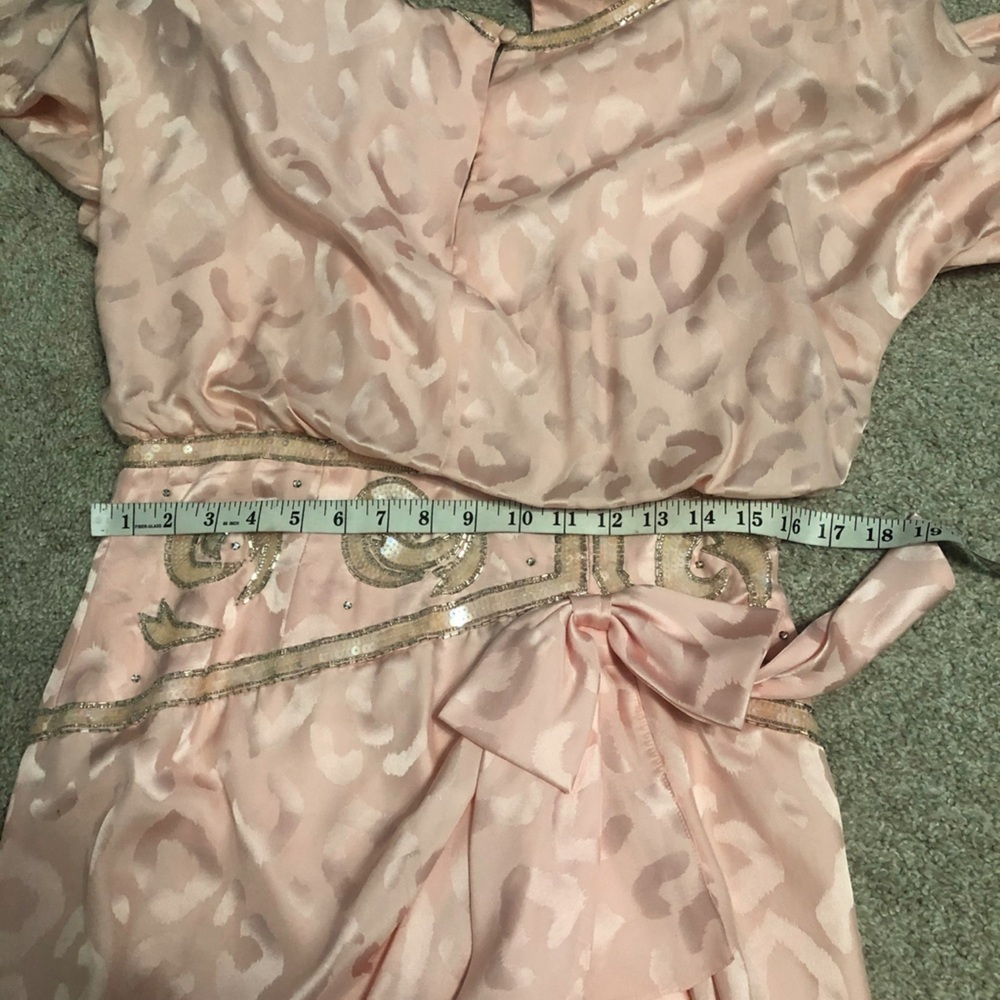 Vintage A.J. Bari Pink Midi dress Scoop neck Sequins trim long sleeves Size 12 - Picture 8 of 10